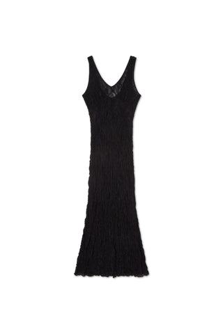 A black, sleeveless, V-neck, lace dress with a flattering A-line silhouette.