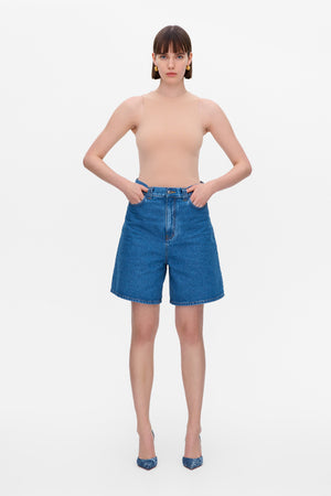 The Wide Denim Shorts, Dk Blue