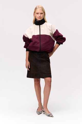 Suede skirt and windbreaker from Lis Bonne Atelier